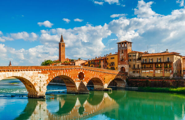 Bridge Ponte Pietra in Verona on Adige river